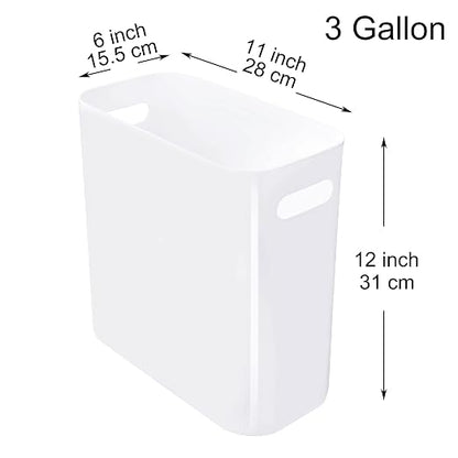 Youngever 2 Pack 3 Gallon Slim Trash Can, Plastic Garbage Container Bin, Trash Bin with Handles for Home Office, Living Room, Study Room, Kitchen, Bathroom (White)