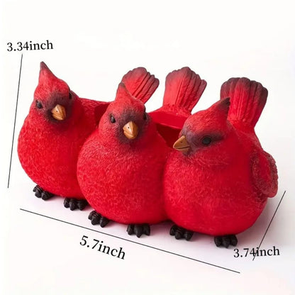 Odulut Cardinal Bird Succulent Flower Pot,Resin Red Birds Plant Pot,Three Little Birds Decorative Planter for Indoor/Outdoor Tabletop Home Garden Plant Decor