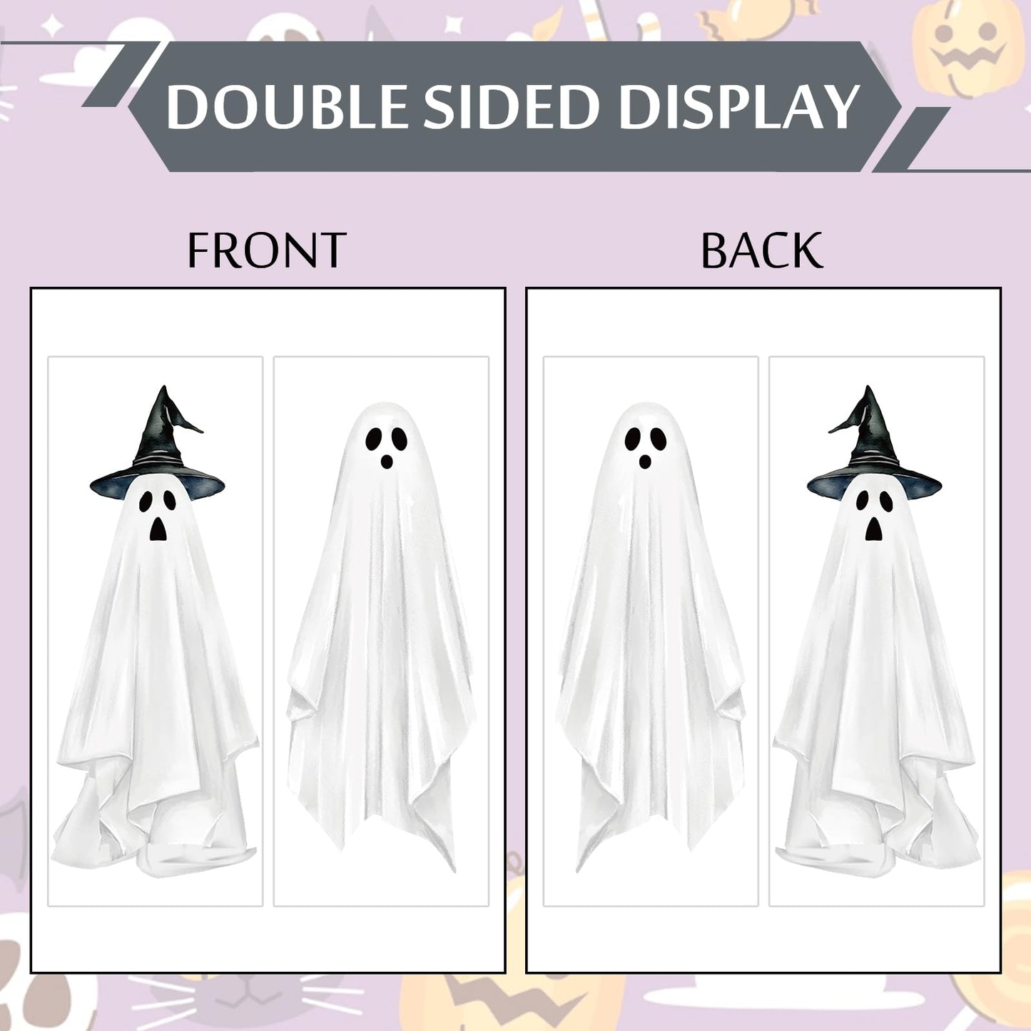 JarThenaAMCS Extra Large Halloween Window Clings Ghost Witch Hat Pumpkin Window Stickers Double-Sided Glass Decals for Home Classroom Office Party Decoration, 4 Sheets