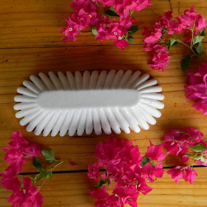 LE HOME DECOR Marble Ruffle Bowls Large Scalloped Decorative Centerpiece, Decorative bowl, White Marble Ripple Bowl, Handmade Scalloped Bowl, House warming gift, Table Decor Bowl 14" White