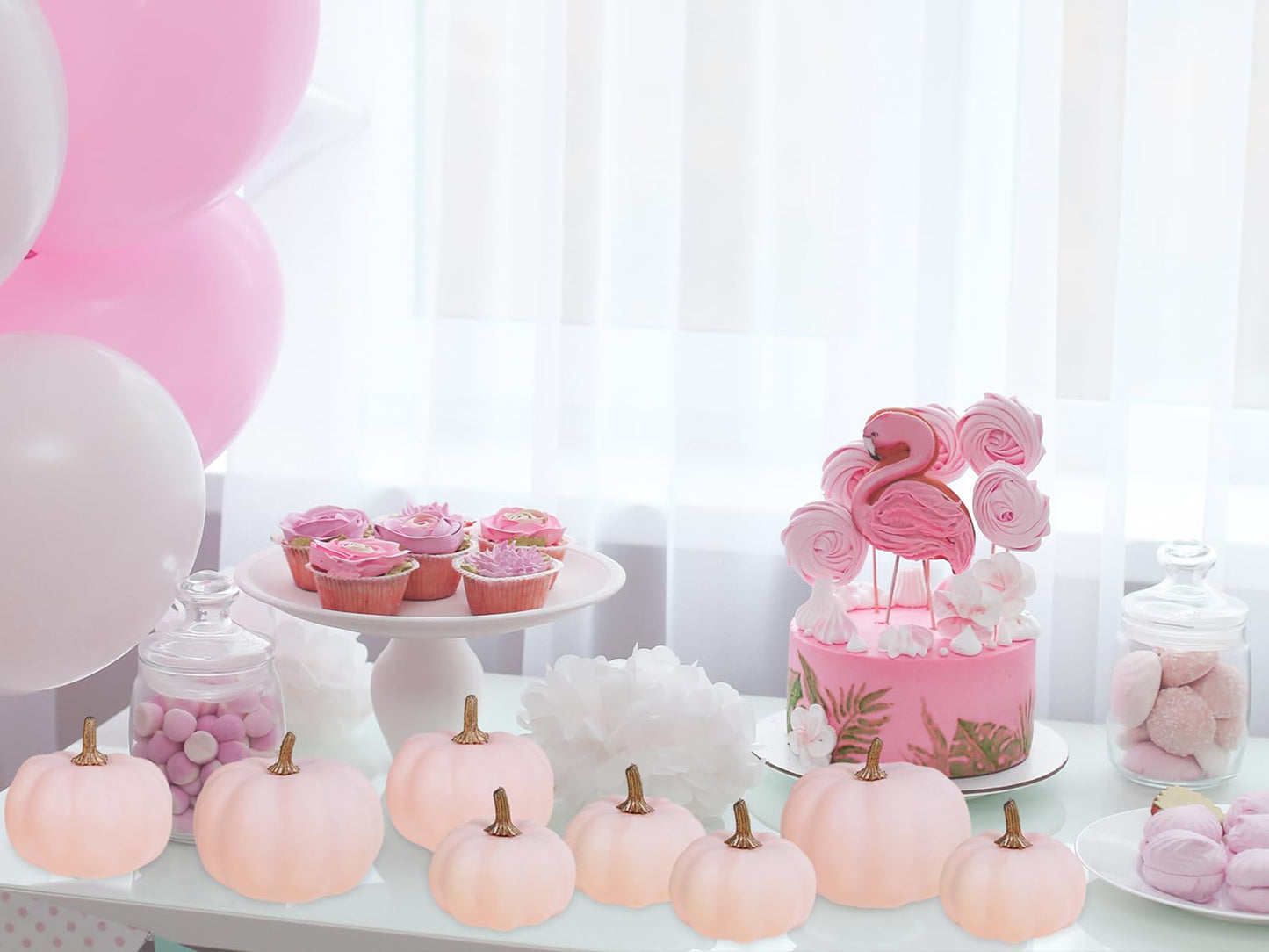 Winlyn 12 Pcs Assorted Small Light Pink Artificial Pumpkins Decorative Pumpkins Harvest Foam Pumpkins Pink Fall Decor for Baby Shower Autumn Wedding Thanksgiving Tiered Tray Wreath Table Centerpiece