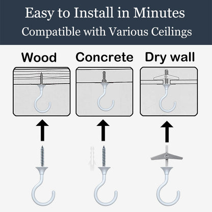 Evsteluo 4 Sets Heavy Duty Swag Ceiling Hooks with Hardware for Hanging Plants, Cavity Wall Fixing, Easy Installation, Holds Up to 30lbs, Ideal for Home & Garden (4 Sets, White)