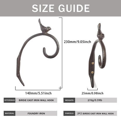 Zyuzles 2Pcs Cast Iron Wall Hanging Plant Bracket,Bird Wall Metal Plant Hangers Cast Iron Plant Hanger Decoration for Flower Basket Bird Feeder Wind Chimes Planters