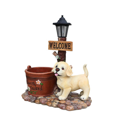 UNOIRNM Labrador Puppy Outdoor Garden Statue - with Solar Lantern and Bloom Guard Planter, Extra Large 20.9" Welcome Dog Figurine for Patio, 11 lbs Heavy Duty Resin Decor, 18.9" Length Flower Pot