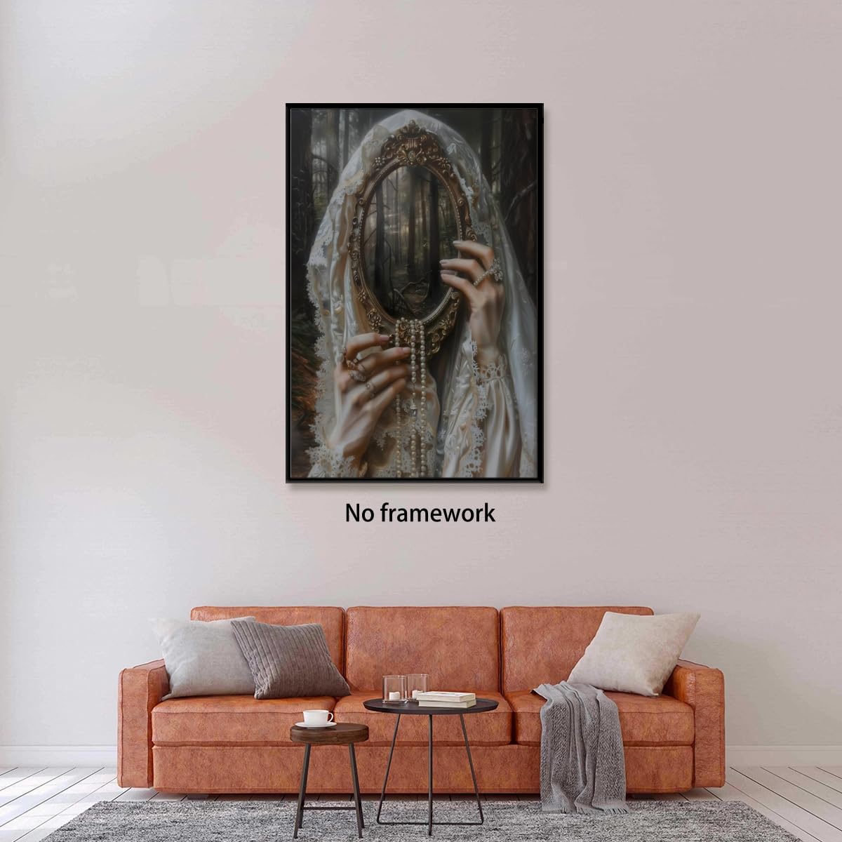 Mirror Witch Gothic Posters Victorian Goth Wall Art Witchy Dark Academia Room Home Decor Macabre Canvas Print Surreal Collage Forestcore Pictures Painting for Bedroom 16x24inch Unframed