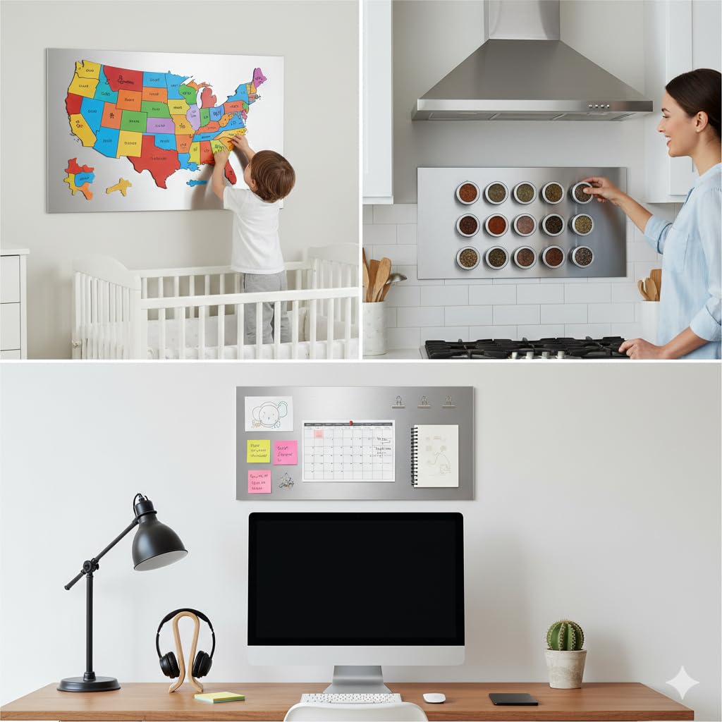 17.1" x 11.8" 2 Pack Alloy Steel Magnetic Board - Magnet Bulletin Board to Display Magnetic Letters Numbers Animal, Poetry, Spice Jars, Notes, Photos, Suitable for Wal (2)