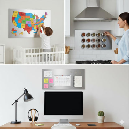 17.1" x 11.8" 2 Pack Alloy Steel Magnetic Board - Magnet Bulletin Board to Display Magnetic Letters Numbers Animal, Poetry, Spice Jars, Notes, Photos, Suitable for Wal (2)