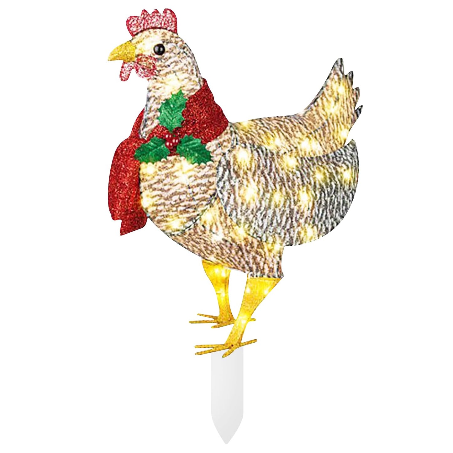 Light Up Chicken Outdoor Christmas Decor, Lights LED Yard Signs with Stakes Chicken Ornaments, Light Up Chicken with Scarf for Xmas Gifts Courtyard Lawn Garden Christmas Feeling Decoration