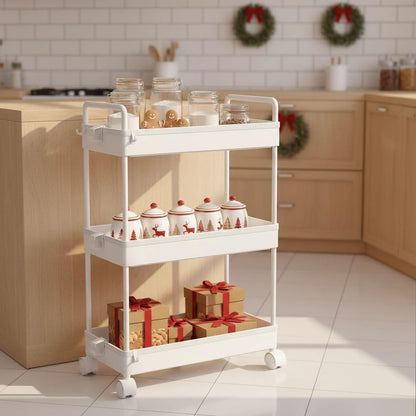 Ronlap 3 Tier Slim Rolling Storage Cart with Wheels Plastic Utility Cart Organizer for Snack Craft Art Postpartum Baby Diaper Nail Makeup in Bathroom Laundry Room Kitchen Bedside Narrow Space, White