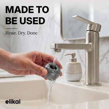 ELIKAI Ceramic Toothbrush Holders with Bathroom Tray, Countertop Organizer for Toothbrushes and Accessories, Hygienic Individual Holder Set (Grey & White, 2 Holders)