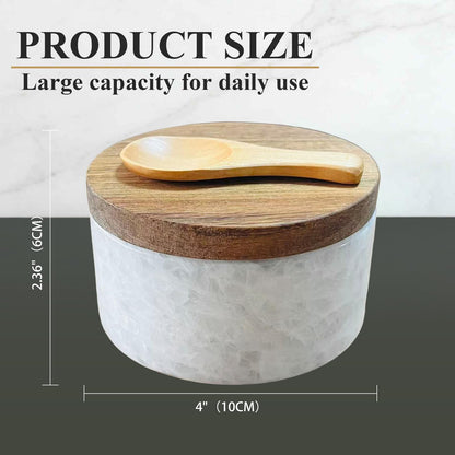 ZJSYTQS White Marble Salt cellar. Spice jars with Acacia Wood Lid and Spoon, Elegant Modern Handcrafted Container for Countertop