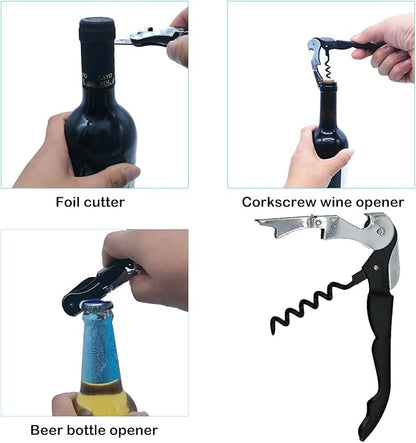 Otstar Jar Opener for Weak Hands，5 in 1 Bottle Opener for Seniors with Arthritis - Multifunctional Lid Remover Set, Includes Non-slip Rubber Jar Gripper Pad, Wine Opener (Black and Red)