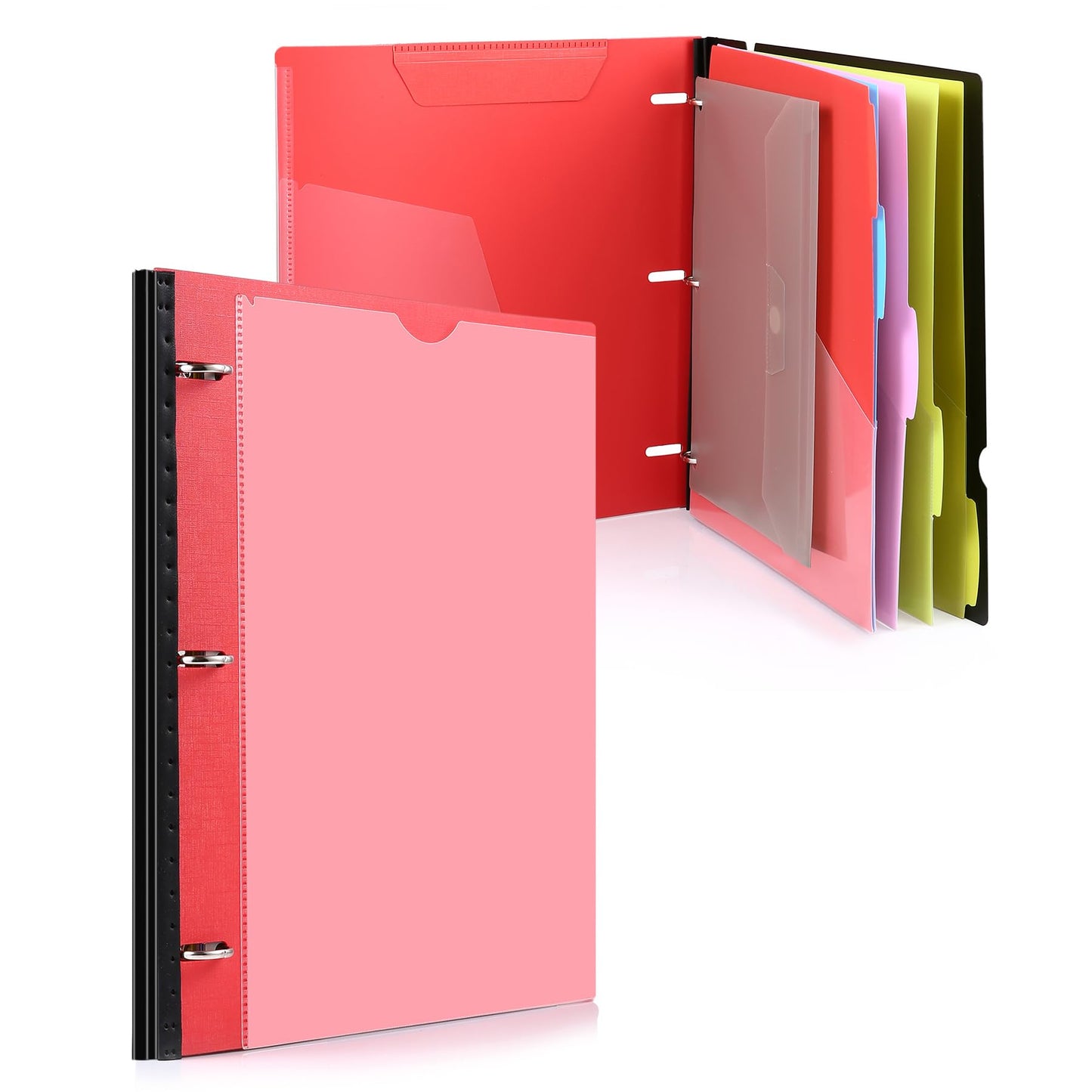 WOT I Telescoping Project Organizer, Refillable Binder with Dividers and Pockets, 13 Pocket Folders, 1 Inch 3 Ring Binder, Red
