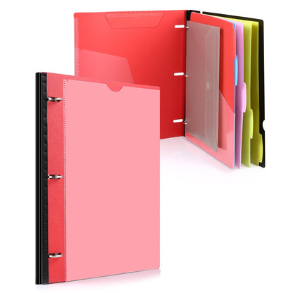 WOT I Telescoping Project Organizer, Refillable Binder with Dividers and Pockets, 13 Pocket Folders, 1 Inch 3 Ring Binder, Red