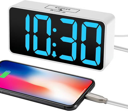 DreamSky Small Digital Alarm Clock for Bedroom with Large Big Numbers | Electric Bedside Desk Clock with USB Charging Port, Brightness Dimmer, Adjustable Alarm Volume, USB-C Adapter Powered