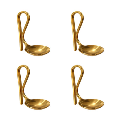 FluteSpoon™ Gold Appetizer Spoon for Champagne, Wine & Cocktails – Rim-Hanging Stainless Steel Serving Spoon – Set of 4