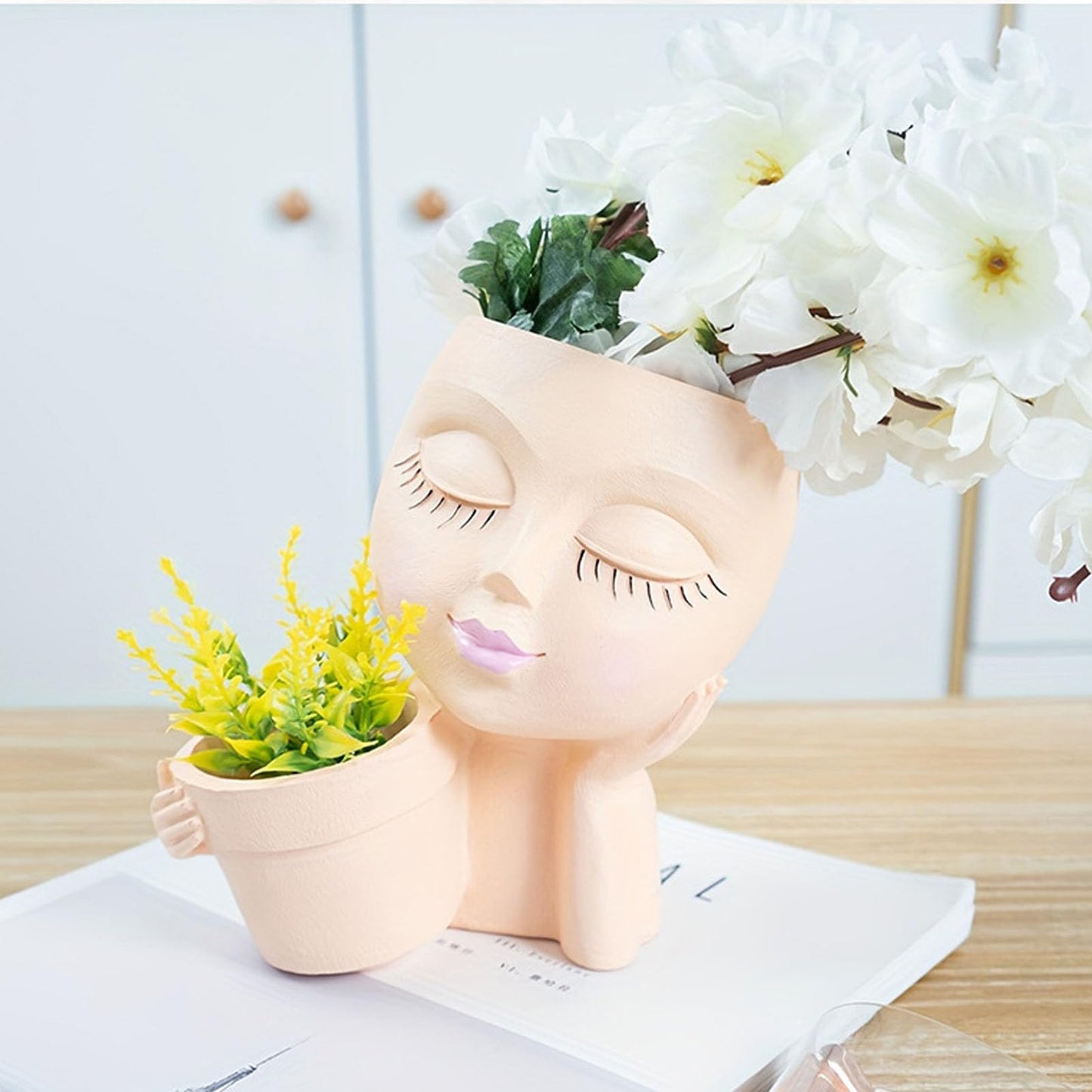 CDQL Face Resins Fade Proof Unique Planter Pot, Head Planter with Drainage Hole, Head Planter for Indoor Plants Decoration