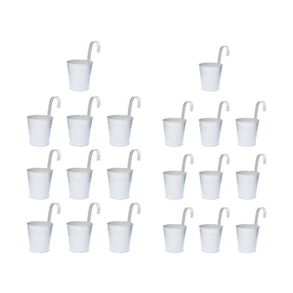 LaLaGreen Bundle - 6" x 10 Pack + 4" x 10 Pack White Metal Iron Hanging Flower Pots Balcony Railing Herb Garden Bucket Fence Planter for Outdoor Plants Flower Deck Rail Porch Window Box Hooks