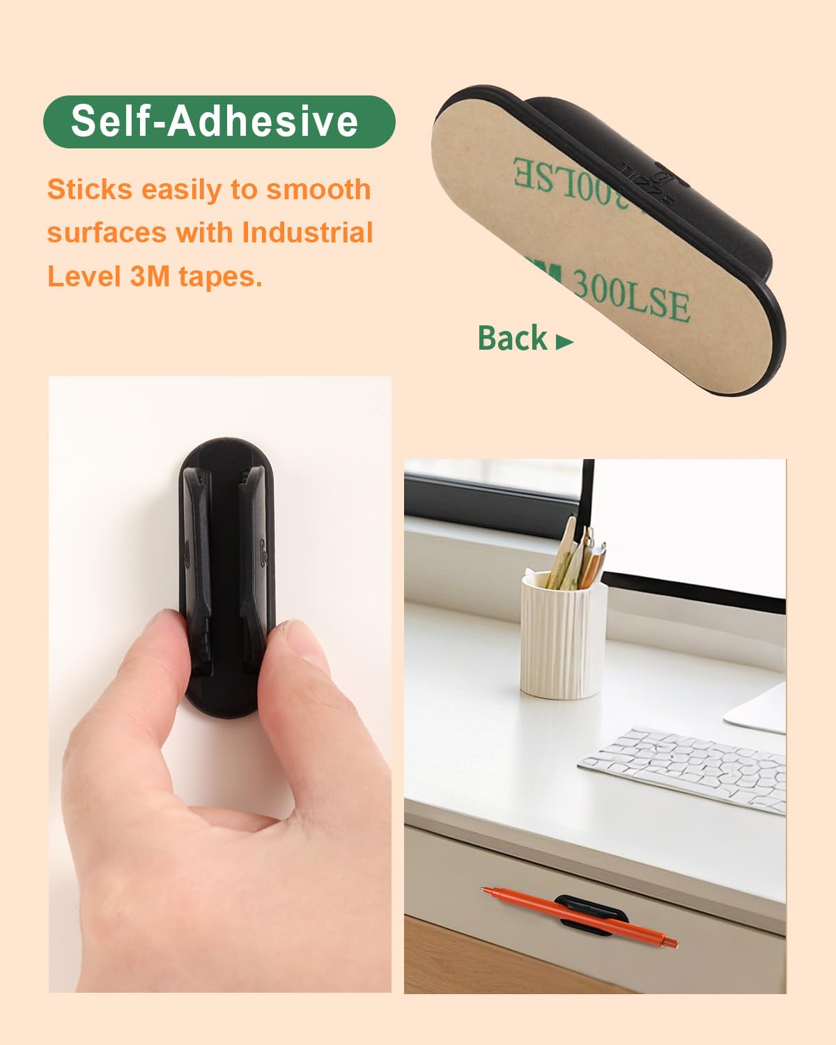 Tiizze Adhesive Pencil Holders for Desk Set of 20 - Silicone Pen Holder with Upgraded Acrylic Adhesive Pads - Flexible Desk Pencil Holder for Class Office Essentials Accessories, Teacher Supplies