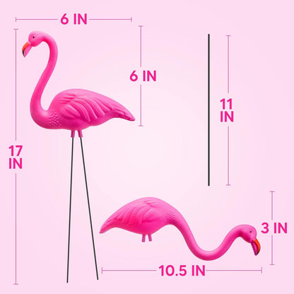JOYIN Set of 6 Small Pink Flamingo Yard Ornament Stakes, 17" Plastic Flamingo Lawn Statues with Metal Legs for Sidewalks, Outdoor Garden Decor, Luau & Pool Party Decorations, 2 Styles