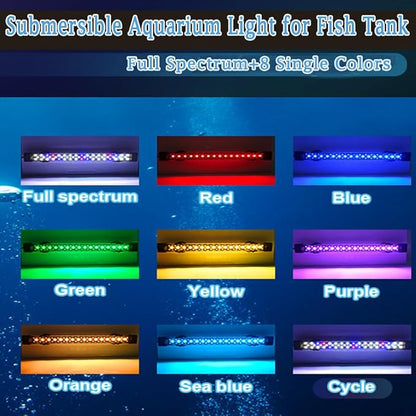 Submersible Aquarium Light for Fish Tank,24/7 Mode Full Spectrum LED Fish Tank Light with Air Bubble Hole RGB Color Changing Brightness Timer Adjustable,7.8inch 8W Fish Light