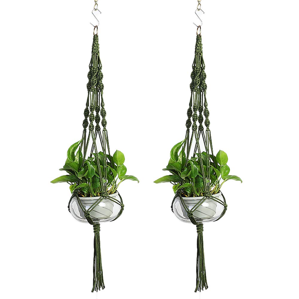 Vpang 2 Pack Macrame Plant Hanger, Outdoor Indoor Hanging Planter Basket Flower Pot Holder Nylon Rope Home Decor 41 Inch (Blackish Green)