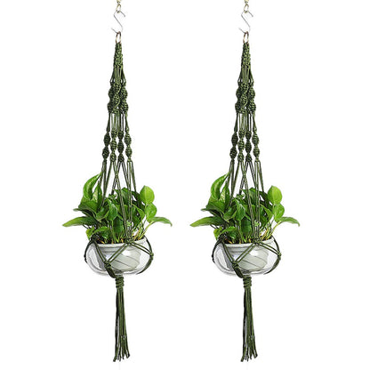 Vpang 2 Pack Macrame Plant Hanger, Outdoor Indoor Hanging Planter Basket Flower Pot Holder Nylon Rope Home Decor 41 Inch (Blackish Green)