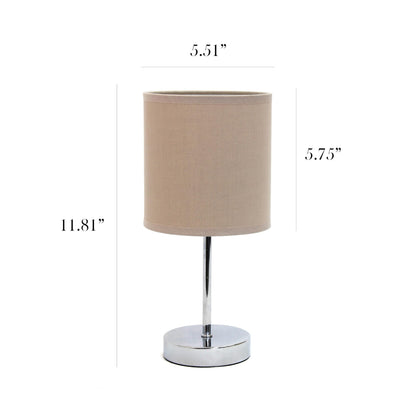 Simple Designs LT1195-GRY 11.81" Subtle Sparkle Basic Chrome Mini Table Lamp, for Living Room, Bedroom, Office, Gray Beige Shade