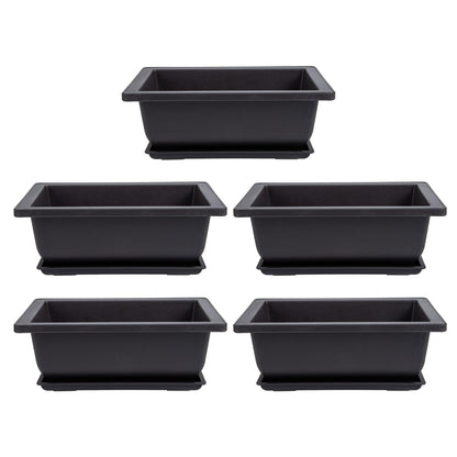 GANAZONO 5Pcs Plastic Bonsai Planters with Drainage Trays 6.49X4.72X2.36In Small Rectangular Flower Pots for Indoor Succulent Plant Growing and Gardening