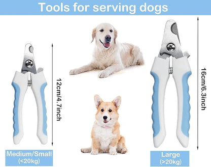 5Pcs Dogs and Cats Grooming Nail Clippers Kit Pet Claws Nail Clipper Trimmers, with Protective Guard Lock to Avoid Over Cutting, Professional Trimmers for Large and Small Cat and Dog (Blue)