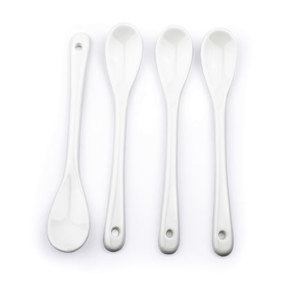 RSVP International Poached Egg Spoon, 4 Piece Set Multipurpose Use for Serving Jam, Honey or Soft Boiled Eggs, 5.5" Length, White Porcelain