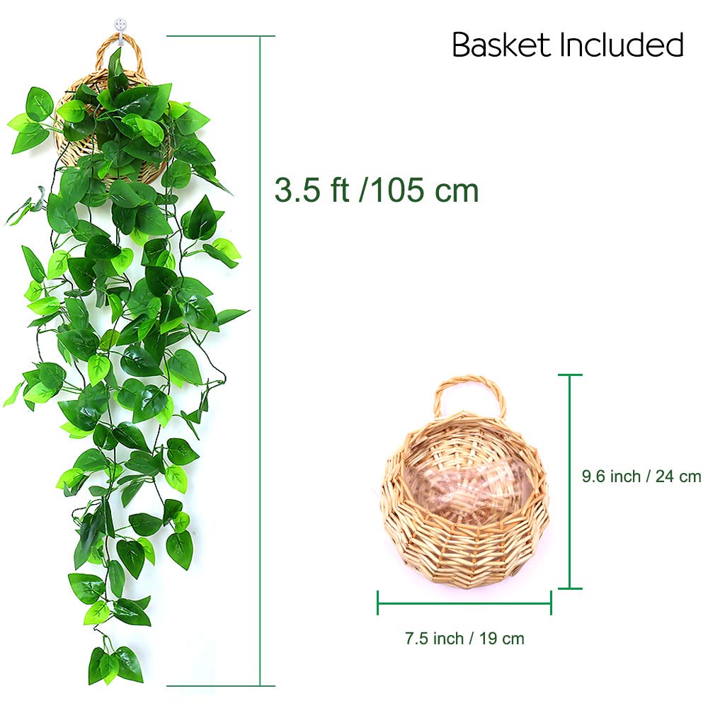 ANZOME Artificial Hanging Plants, 3.5ft Ivy Vine Fake Leaves Green Chain for Indoor Outdoor Wall Home Room Garden Wedding Garland Decoration(Basket Included)