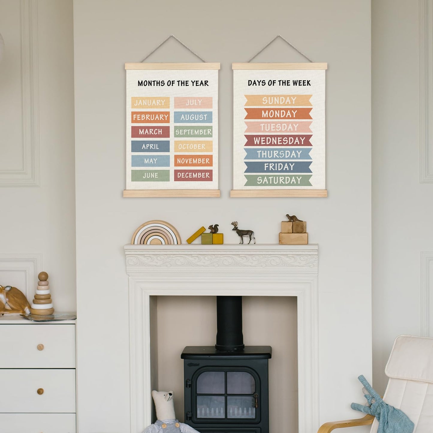 Supwhd Days of the Week Posters for Classroom, Days of the Week Learning Posters Wall Decor for Nursery Kids Room Playroom Classroom Preschool, Days of the Week Poster Hanger Frame, 16x24