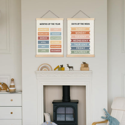 Supwhd Days of the Week Posters for Classroom, Days of the Week Learning Posters Wall Decor for Nursery Kids Room Playroom Classroom Preschool, Days of the Week Poster Hanger Frame, 16x24