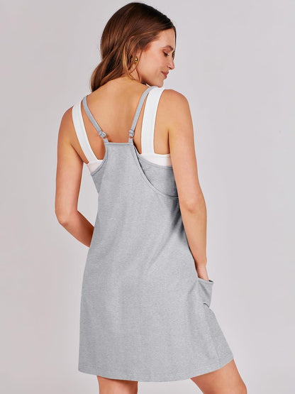 ANRABESS Women Athletic Dress Summer Tennis Workout Active Sports Mini Romper Dress Built in Shorts Travel Vacation Clothes Heather Gray X-Smal