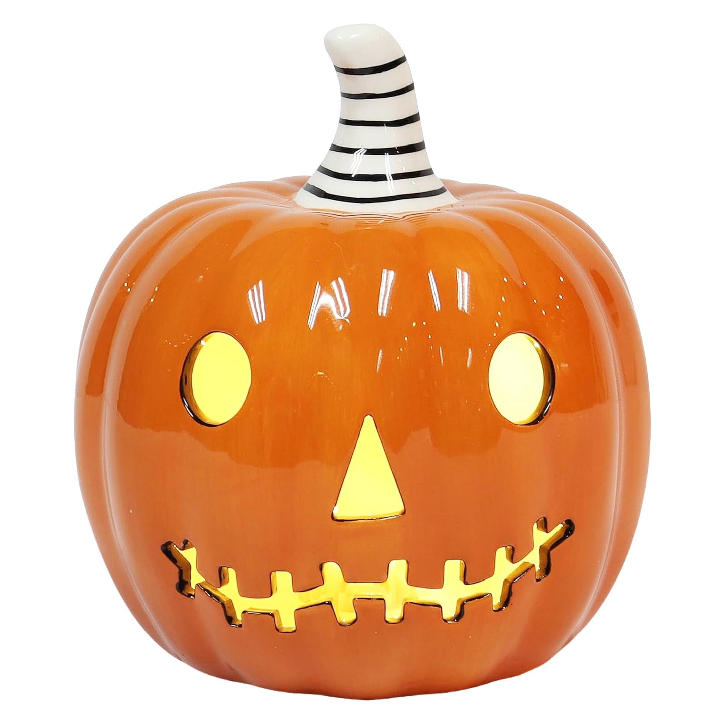 Midnight Manor Halloween LED Lighted Ceramic Jack O Lantern Battery Included (Orange)