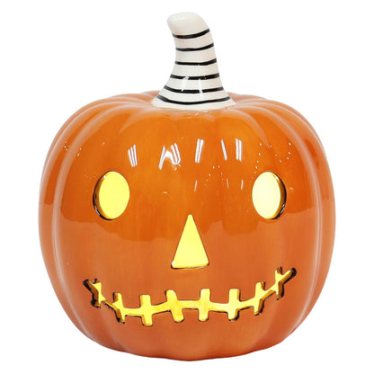 Midnight Manor Halloween LED Lighted Ceramic Jack O Lantern Battery Included (Orange)