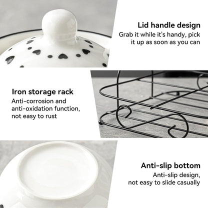 Ceramic Spice Jars Porcelain Condiment Jars Set with Spoon and Lid Condiment Pots for Salt, Sugar, Pepper Seasonings Set of 3 (White Ceramic Tray)