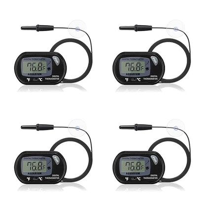 DaToo Aquarium Thermometer with Large LCD Display Fahrenheit/Celsius(℉/℃) Fish Tank Thermometer for Aquarium Reptile Terrarium Digital Water Thermometer with Suction Cup(4 Pack)
