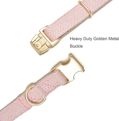 Soft Cotton Hemp Dog Collar with Metal Buckle Adjustable Twilled Dog Collars for Female Small Medium Large Dogs(Pink,Large)