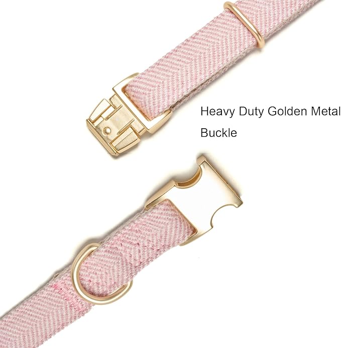 Soft Cotton Hemp Dog Collar with Metal Buckle Adjustable Tweed Dog Collars for Female Small Medium Large Dogs(Pink,Small)