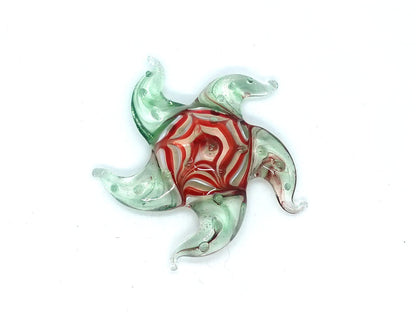 Sansukjai Starfish Tiny Figurines Hand Blown Glass Art Animals Sea Collectible Gift Home Décor (Green Red)