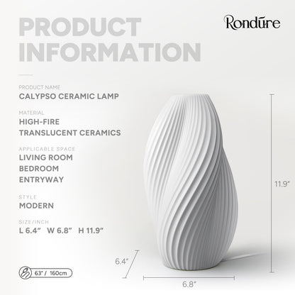 RONDURE 11.9" Modern Ceramic Table Lamp, Fully Dimmable Bedside Lamp for Bedroom Living Room Nightstand, White Translucent Ceramic Shade, Warm Ambient Decorative Corded Lighting, Bulb Included