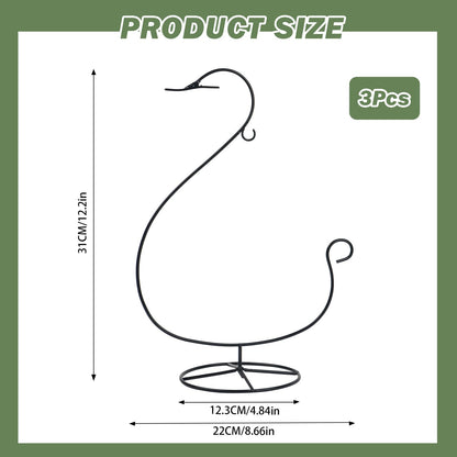 Handbanary 12 Inch Ornament Display Stand, Air Plant Holder, Terrariums Hanger, Black Iron Wire Hanging Hook for Christmas Halloween Decor (Swan Shape 3 Pcs)