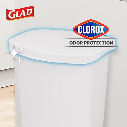 Glad 13 Gallon Trash Can with Clorox Odor Protection | Plastic Kitchen Waste Bin | Hands Free with Step On Foot Pedal and Garbage Bag Rings, White