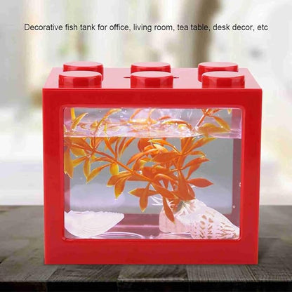 Mini USB LED Aquarium Fish Bowl Plastic Tank with White Light for Desk Tabletop Decor Energy-Saving Office Accent(Red)