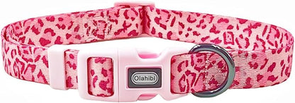 Dog Collar Leash Set, Leopard Pattern, Polyester Material, Adjustable Collar and 5ft Matching Leash, for Small Dogs.(S, Pink Leopard)
