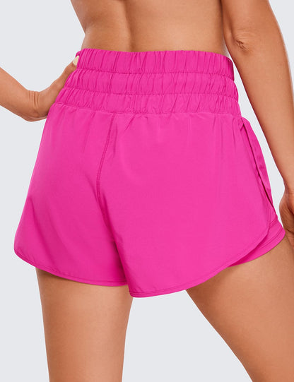 CRZ YOGA High Waisted Running Shorts for Women 3" - Split Breathable for Athletic Tennis Gym Workout with Pockets Hibiscus Purple Small
