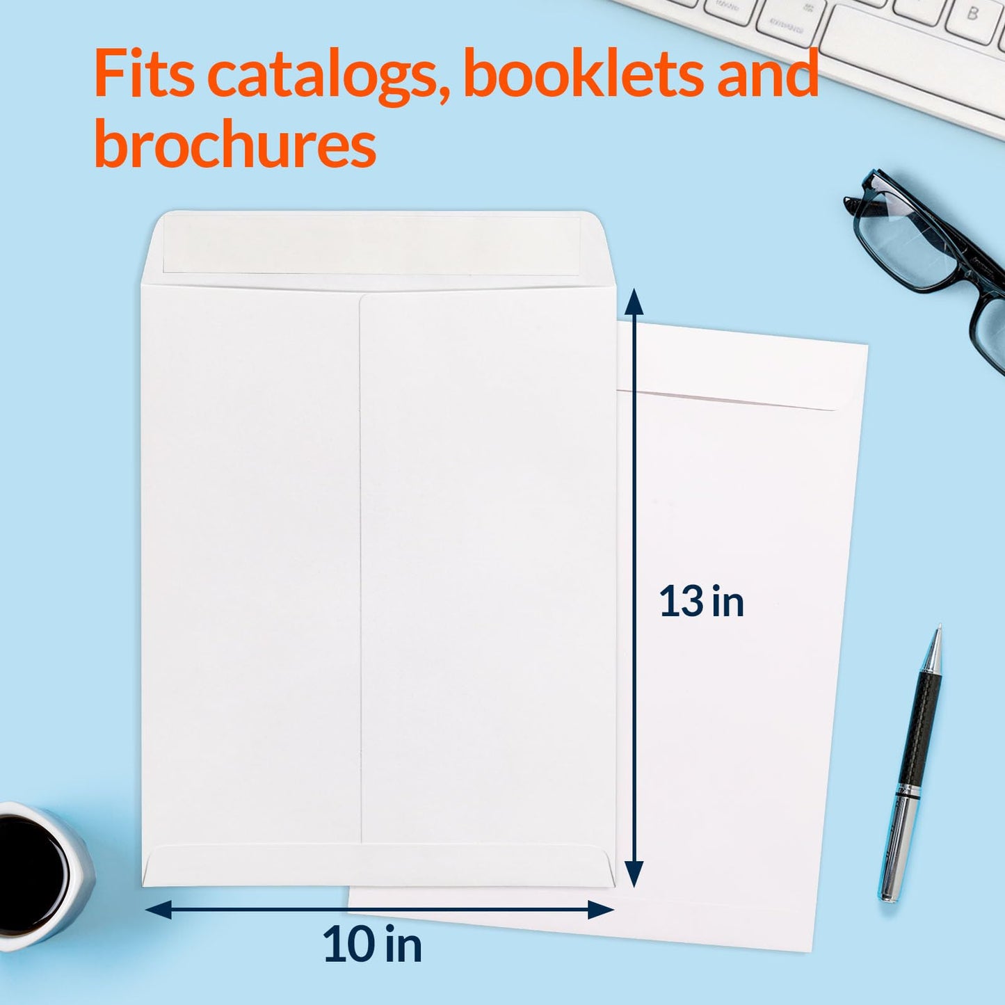 SUNEE 10 x 13 Self Seal Catalog Envelopes, 28lb White Security Mailing Envelopes, Ultra Strong Quick-Seal for Documents, Office & Business Use, 100 Pack