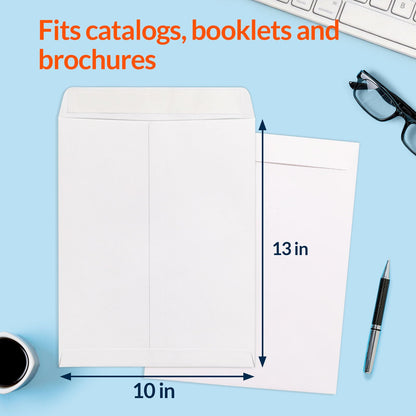 SUNEE 10 x 13 Self Seal Catalog Envelopes, 28lb White Security Mailing Envelopes, Ultra Strong Quick-Seal for Documents, Office & Business Use, 100 Pack